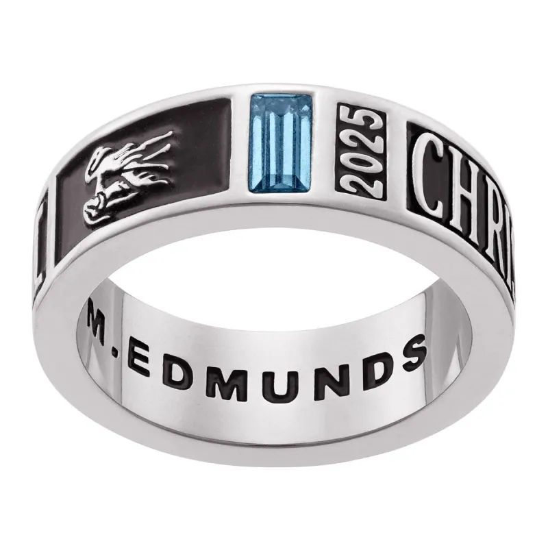 Ladies' Silver Plated Decorated Band Class Ring sold by Limoges Jewelry