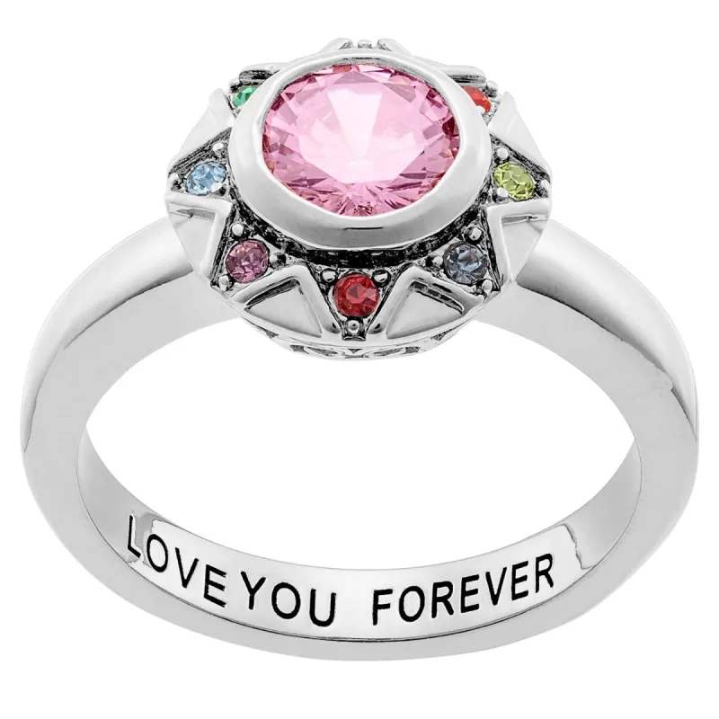 Silver Plated Birthstone Starburst Ring sold by Limoges Jewelry