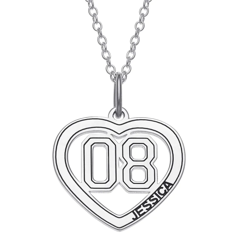 Sterling Silver Personalized Name and Number Heart Necklace sold by Limoges Jewelry