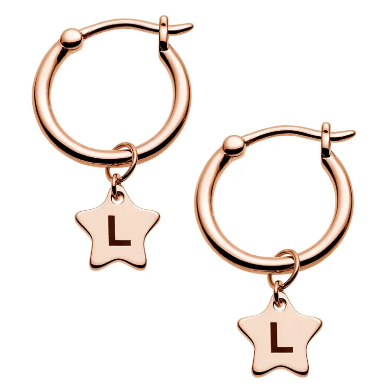 14K Rose Gold Plated Star Initials Huggie Earrings sold by Limoges Jewelry