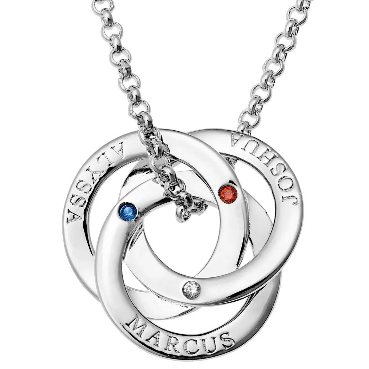 Silver Plated Interlocking Rings with Birthstones Name Necklace sold by Limoges Jewelry product image thumbnail 2