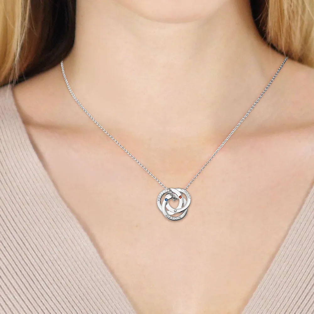 Silver Plated Interlocking Rings with Birthstones Name Necklace sold by Limoges Jewelry product image thumbnail 3
