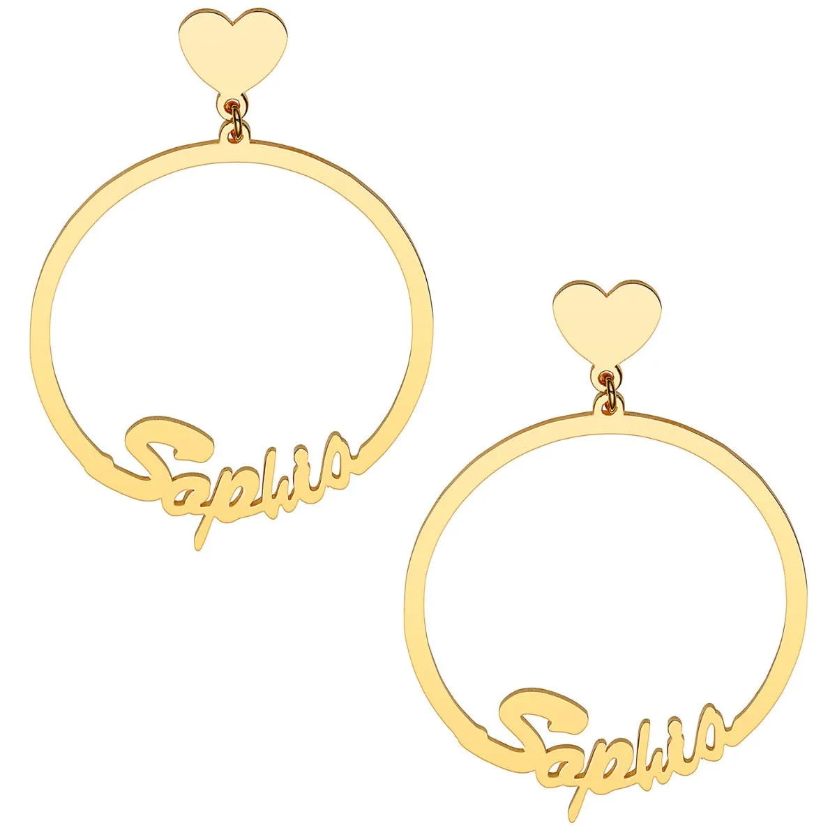 14K Gold Plated Script Name with Heart Dangle Earrings sold by Limoges Jewelry