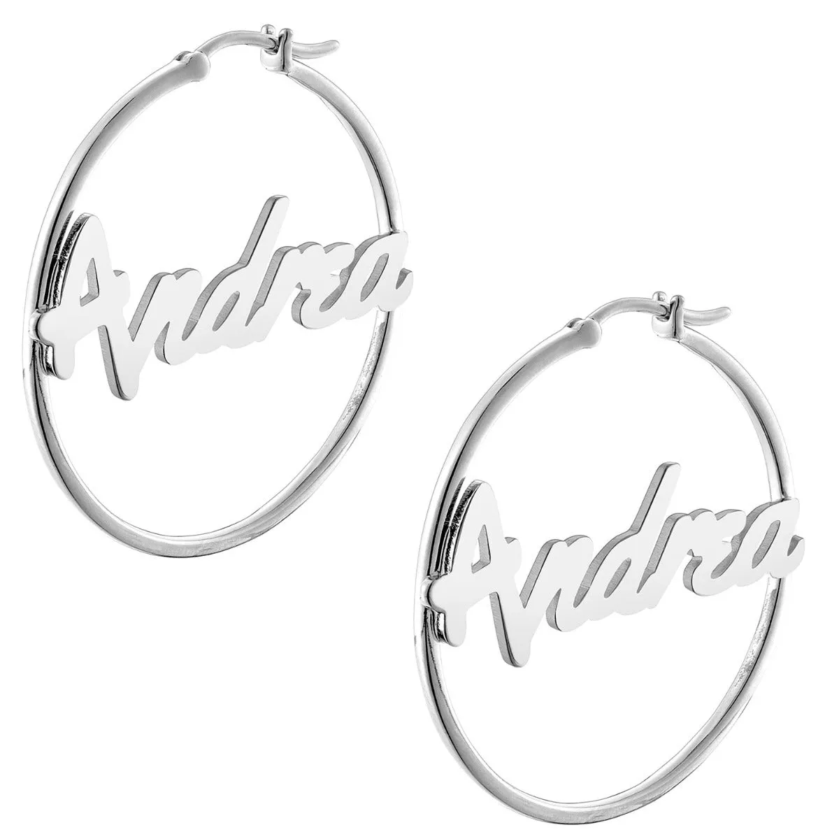 Personalized Bold Script Name Medium Hoop Earrings sold by Limoges Jewelry product image thumbnail 3