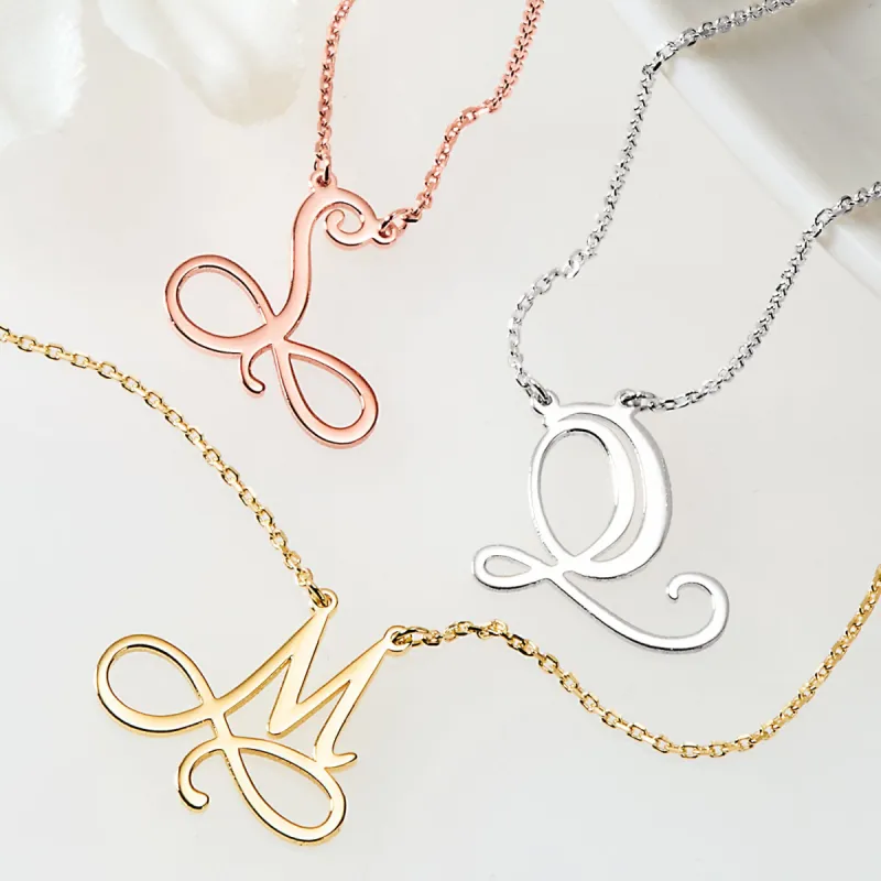 Sterling Silver Infinity Initial Pendant made by Limoges Jewelry