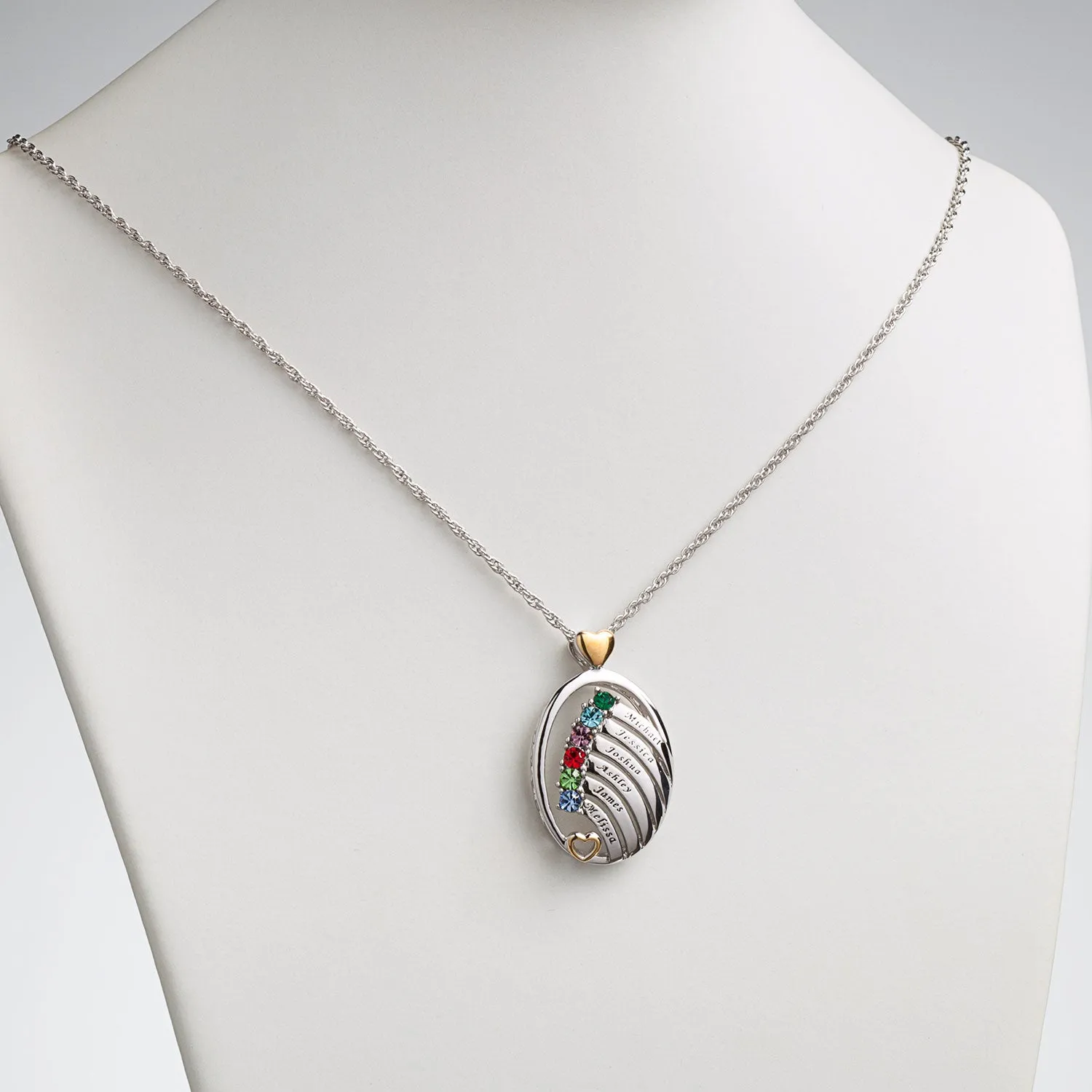 Sterling Silver Two-Tone Oval Name and Birthstone Hearts Pendant sold by Limoges Jewelry product image thumbnail 2