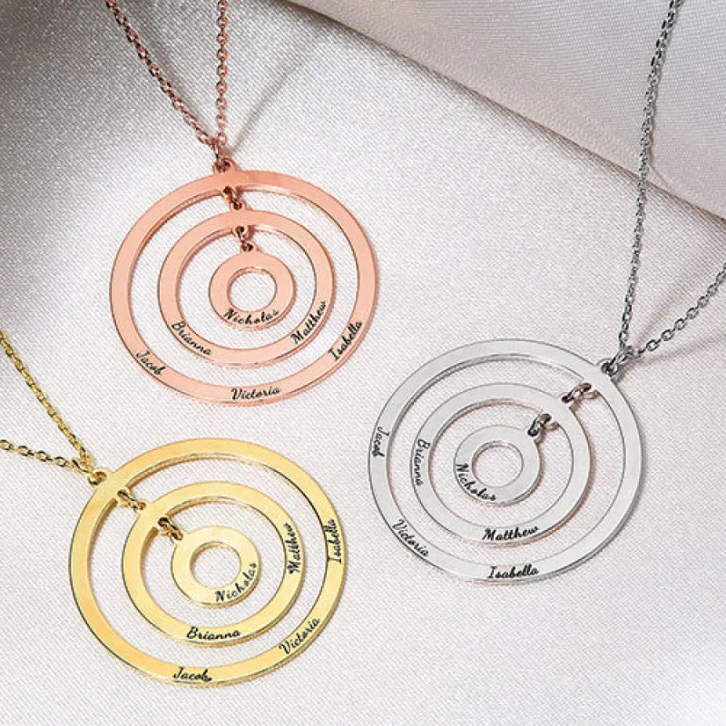 Sterling Silver Engraved Layered Concentric Circles Pendant Necklace sold by Limoges Jewelry