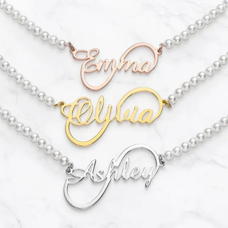 Script Name Infinity Shell Pearl Necklace sold by Limoges Jewelry