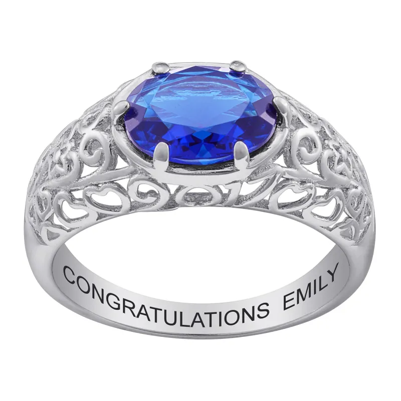 Sterling Silver Birthstone with Filigree Hidden Year Class Ring sold by Limoges Jewelry