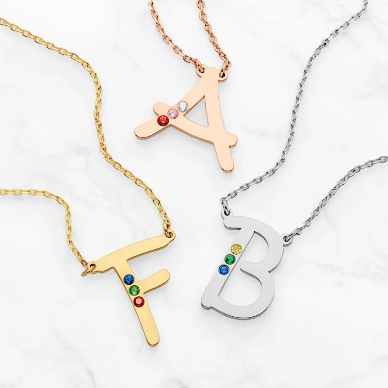 Fancy Initial with Birthstones Necklace sold by Limoges Jewelry