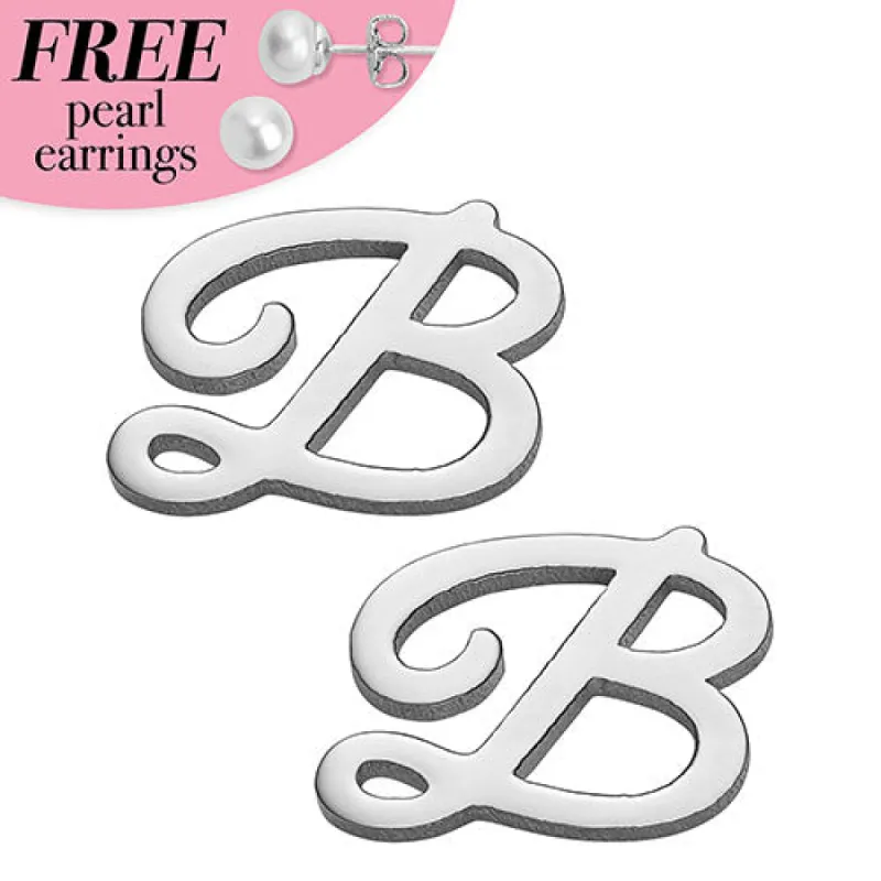Sterling Silver Uppercase Script Initial Button Earring sold by Limoges Jewelry