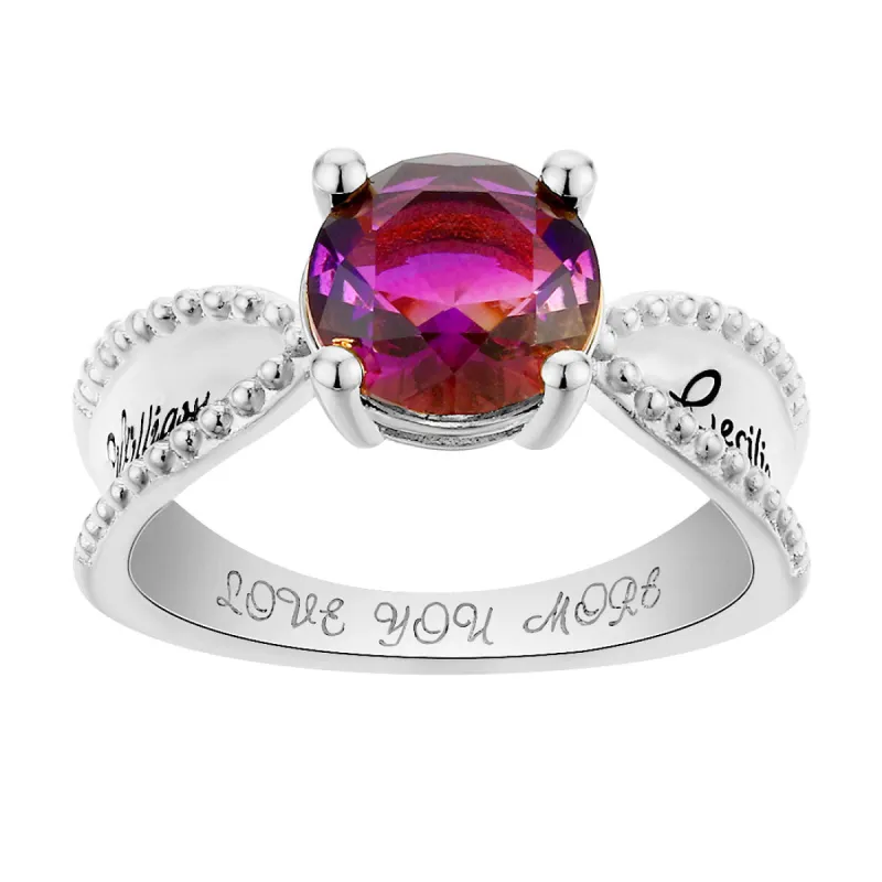 Silver Plated Iridescent Stone Engraved Beadeded Ring sold by Limoges Jewelry