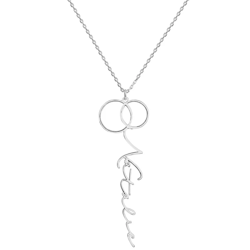Sterling Silver Entwined Circles Vertical Name Necklace sold by Limoges Jewelry