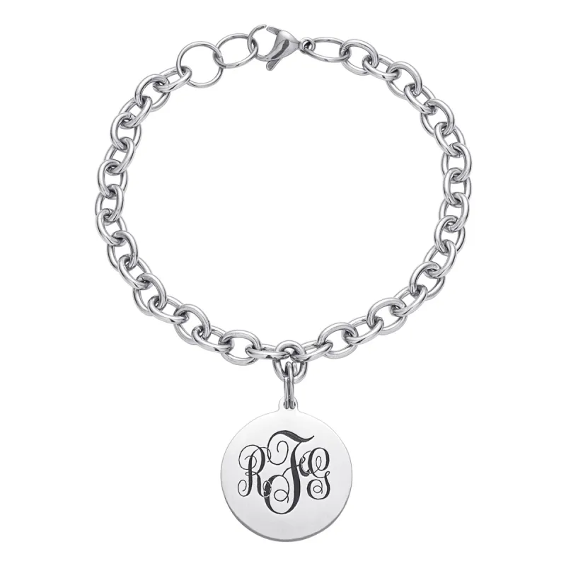 Everscribe Stainless Steel Monogram Disc Bracelet sold by Limoges Jewelry