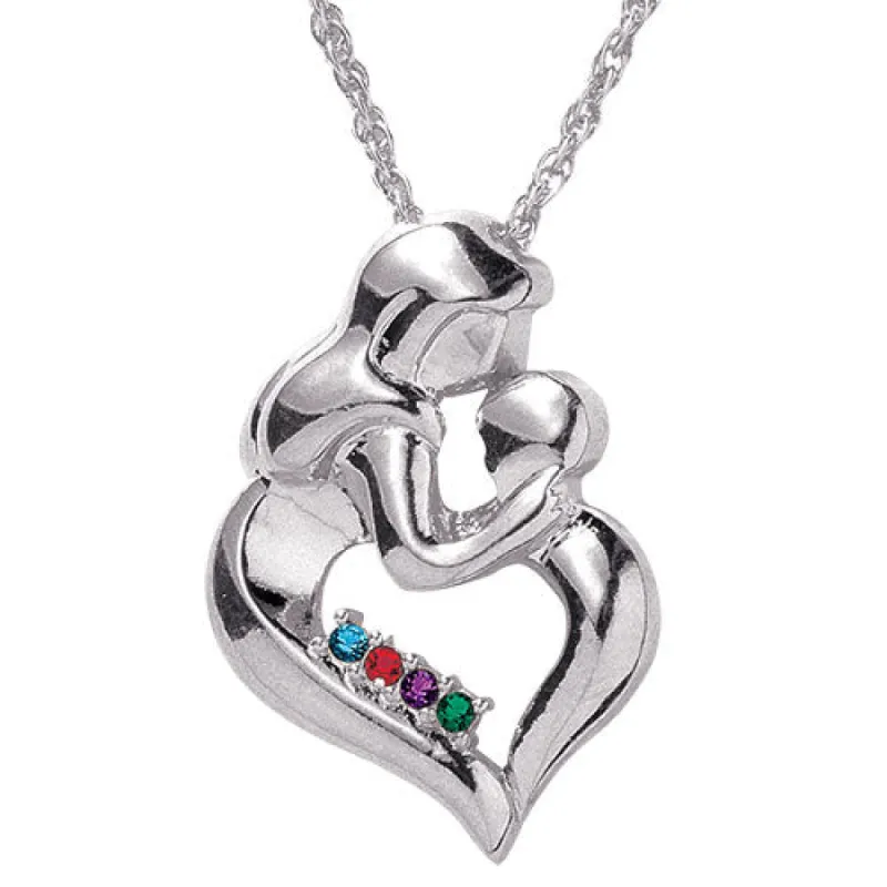 Silver Plated Mother's Embrace Birthstone Necklace sold by Limoges Jewelry