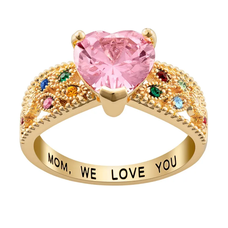14K Gold Plated Mother's Heart Family Birthstone Ring sold by Limoges Jewelry