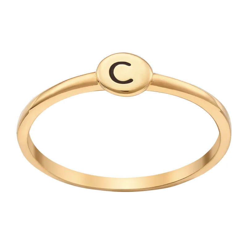 14K Gold over Sterling Petite Round Engraved Initial Ring sold by Limoges Jewelry