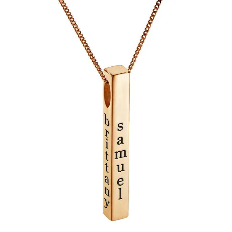 14K Gold Plated Vertical 4-Sided Engraved Family Name Pendant sold by Limoges Jewelry