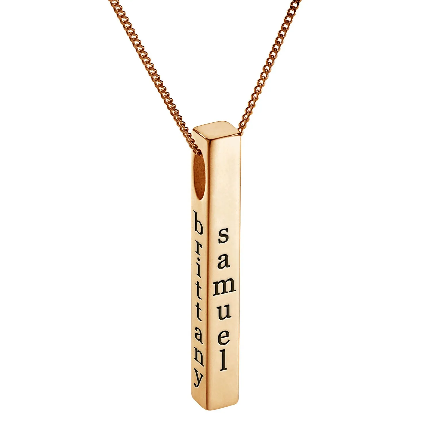14K Gold Plated Vertical 4-Sided Engraved Family Name Pendant sold by Limoges Jewelry