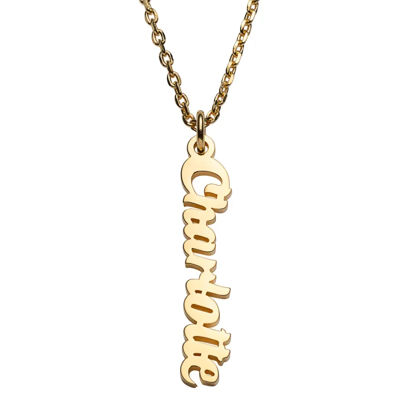 14K Gold over Sterling Petite Script Vertical Name Necklace sold by Limoges Jewelry