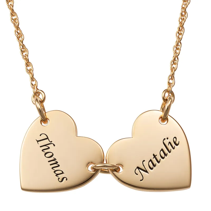 14K Gold over Sterling Engraved Name Heart Station Necklace - 2 Names sold by Limoges Jewelry