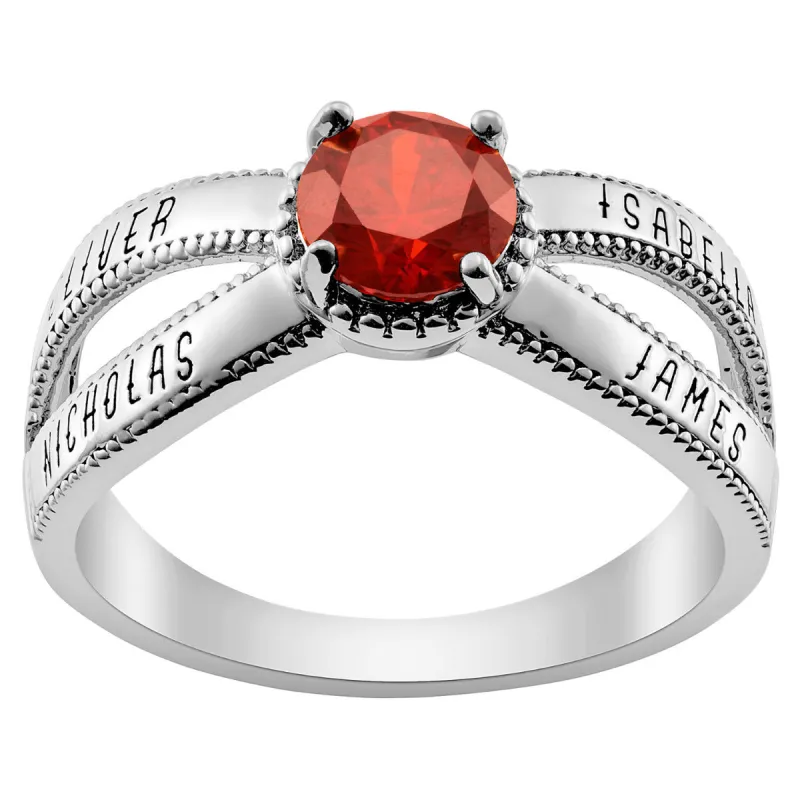 Silver Plated Mother's Round Birthstone Family Name Ring sold by Limoges Jewelry