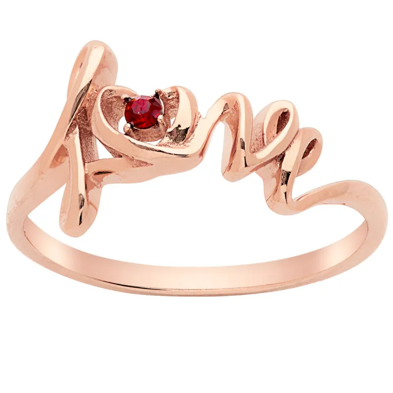 14K Rose Gold over Sterling Script Love Birthstone Ring sold by Limoges Jewelry
