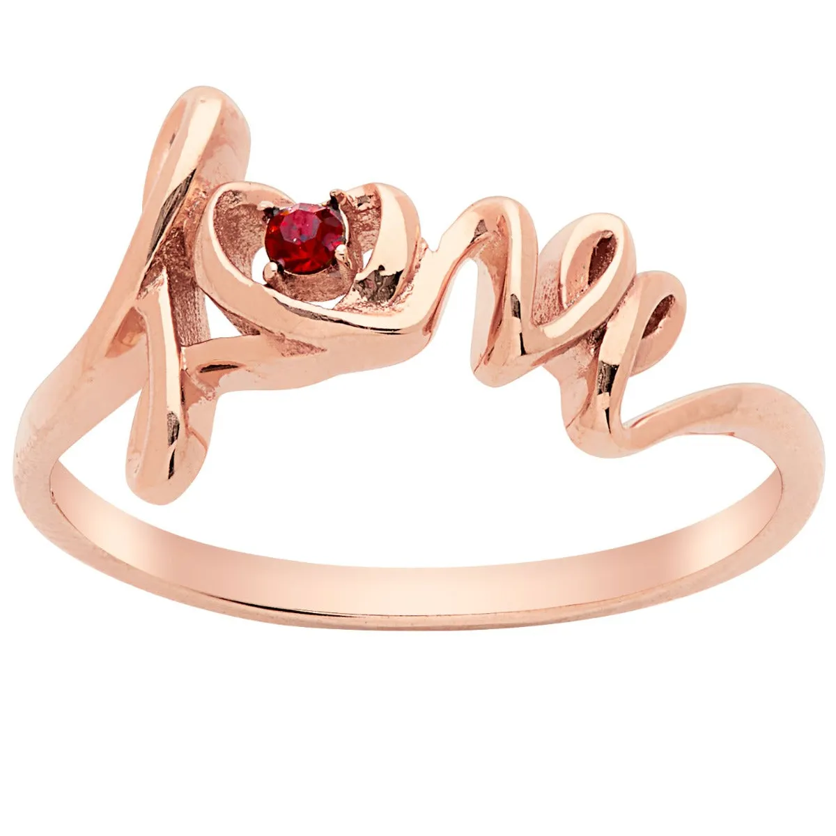 14K Rose Gold over Sterling Script Love Birthstone Ring sold by Limoges Jewelry