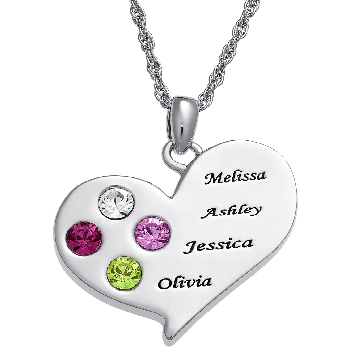 Family Heart Name and Birthstone Pendant sold by Limoges Jewelry
