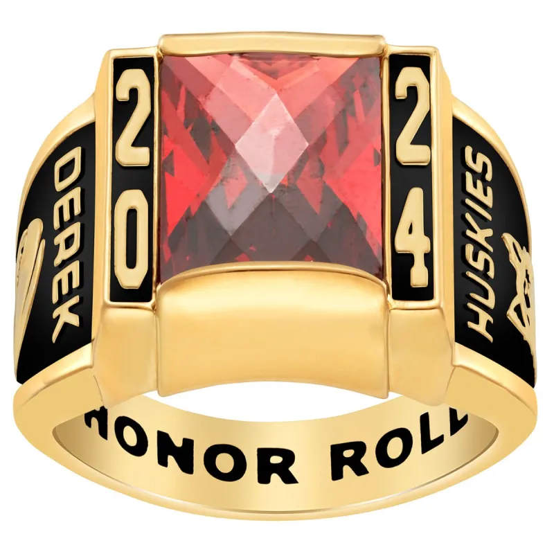 Men's Yellow CELEBRIUM Traditional Deco Class Ring sold by Limoges Jewelry