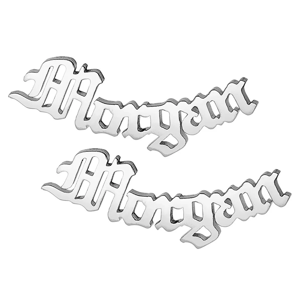 Silver Plated Old English Script Name Crawler Earrings sold by Limoges Jewelry