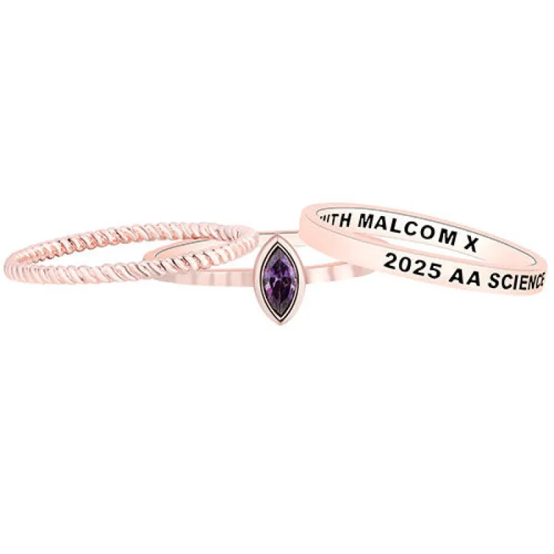 Women's 14K Rose Gold Plated Marquise Birthstone Stackable Class Ring sold by Limoges Jewelry