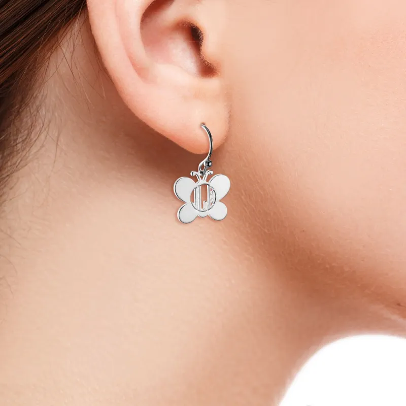 Silver Plated Butterfly Monogram Dangle Earring sold by Limoges Jewelry