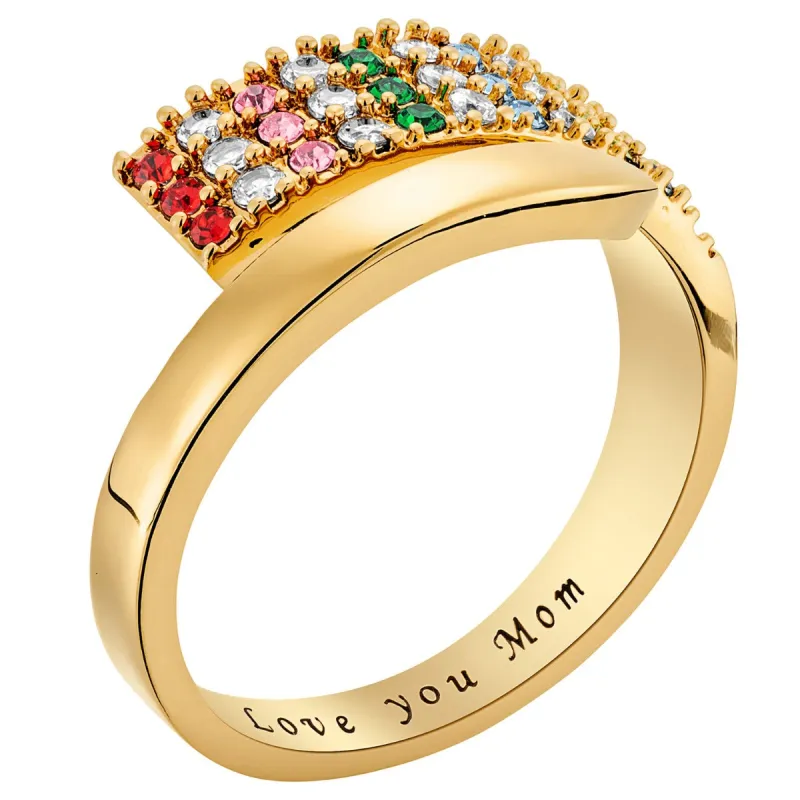 14K Gold Plated Family Birthstone Bypass Ring sold by Limoges Jewelry