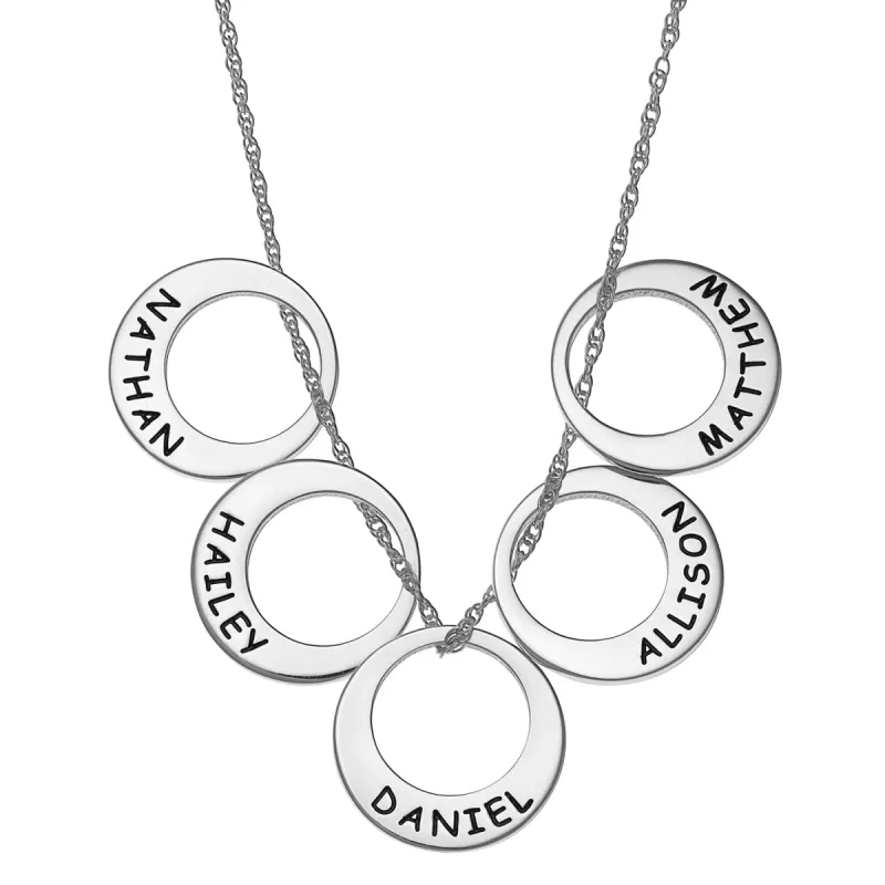 Sterling Silver Engraved Name Open Disc Necklace - 5 Discs sold by Limoges Jewelry