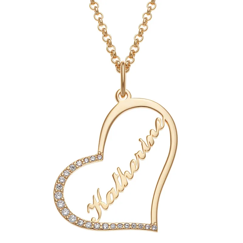 14K Gold over Sterling Personalized Heart with CZ Necklace sold by Limoges Jewelry