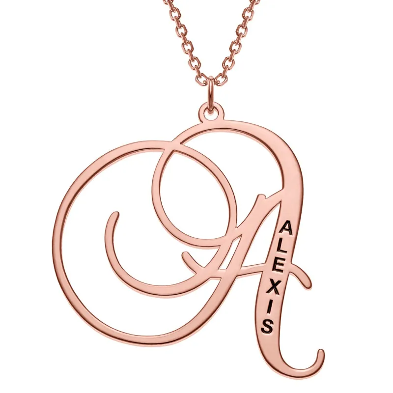 14K Rose Gold over Sterling Initial With Engraved Name Necklace sold by Limoges Jewelry