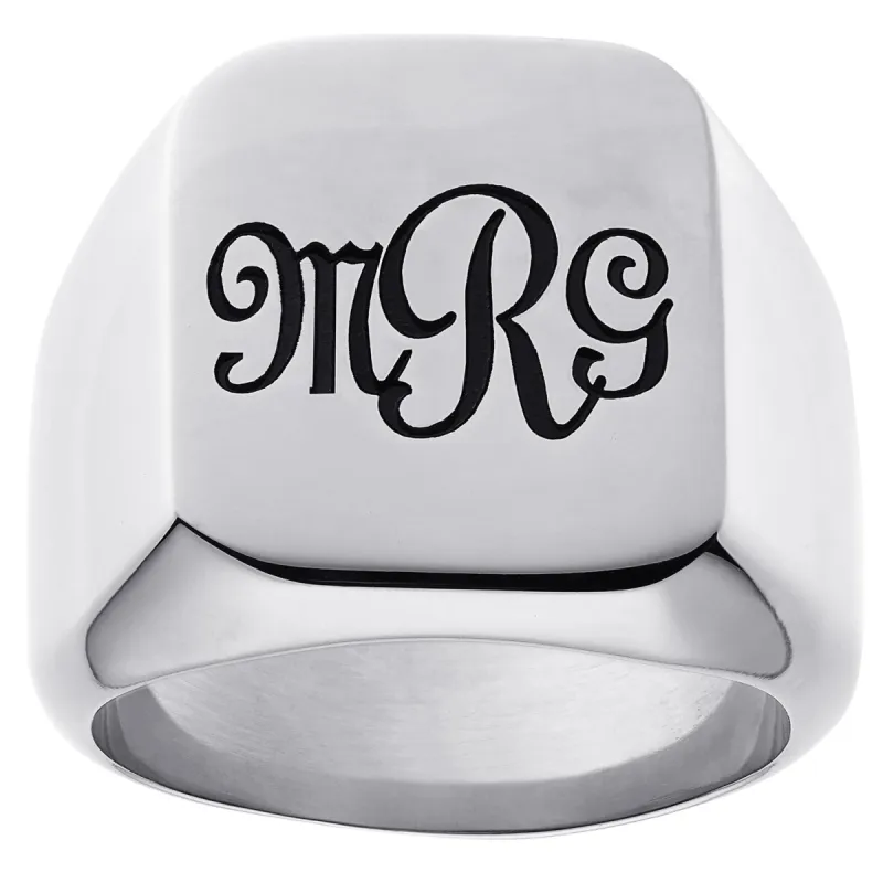 Stainless Steel Square Monogram Signet Ring sold by Limoges Jewelry