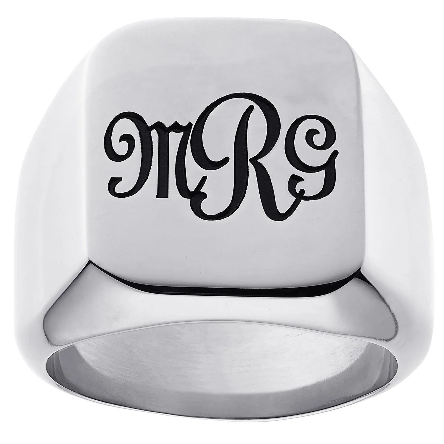 Stainless Steel Square Monogram Signet Ring sold by Limoges Jewelry