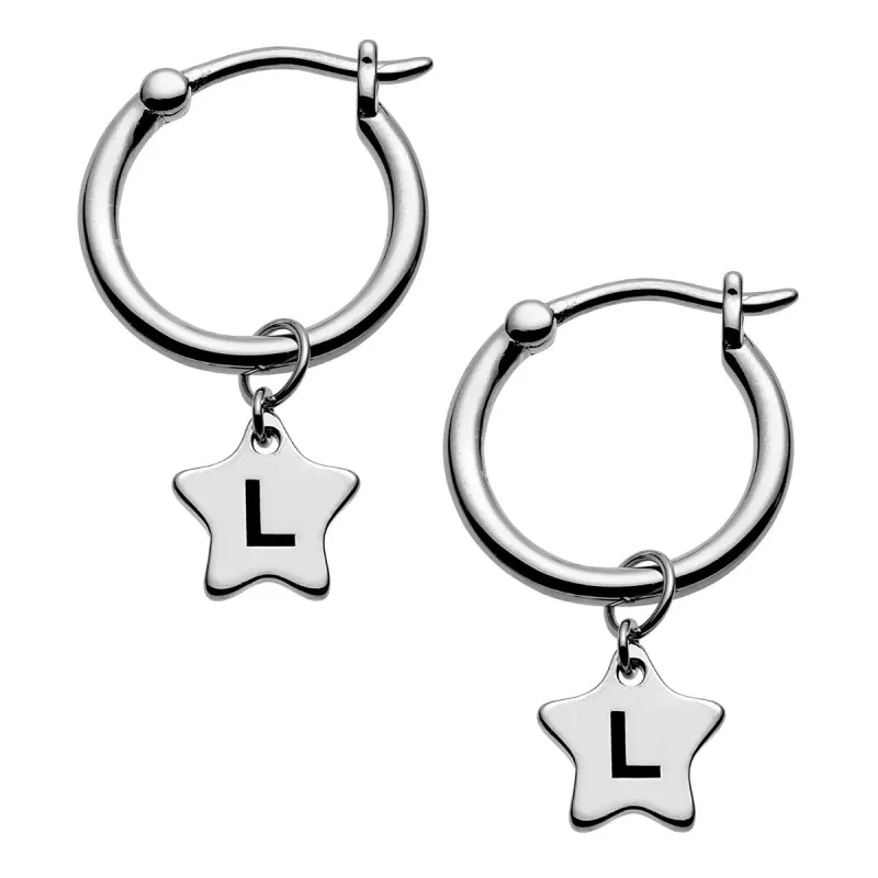 Silver Plated Star Initials Huggie Earrings sold by Limoges Jewelry