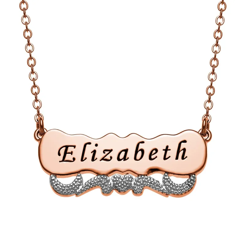 Two Tone Engraved Name with Heart Scroll Plaque Necklace sold by Limoges Jewelry