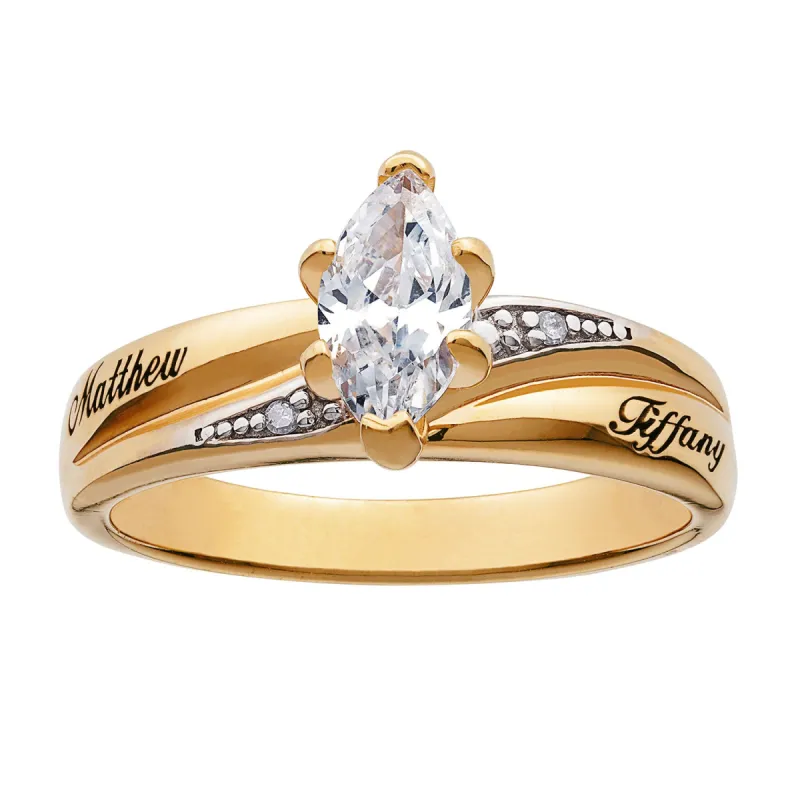 14K Gold over Sterling CZ Diamond Wedding Name Ring sold by Limoges Jewelry