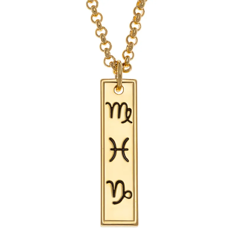 14K Gold Plated Personalized 3 Zodiac Signs Initial Bar Necklace sold by Limoges Jewelry