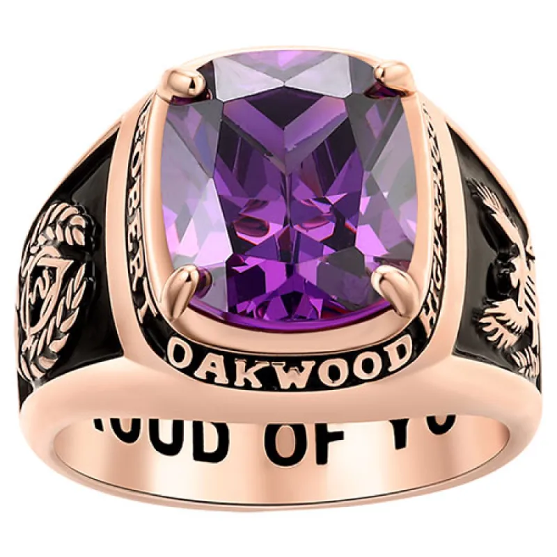 Men's 14K Rose Gold Plated Traditional Prong station Birthstone Class Ring sold by Limoges Jewelry