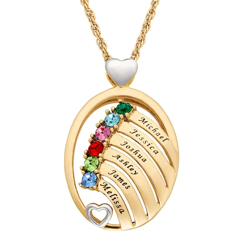 Two-Tone Oval Name and Birthstone Hearts Pendant sold by Limoges Jewelry