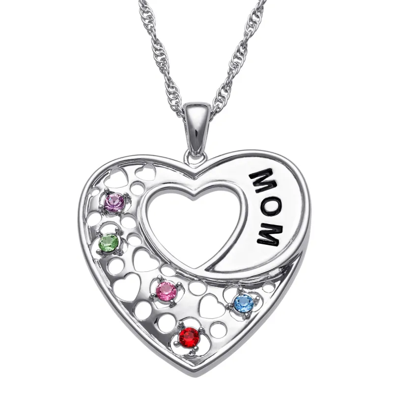 MOM Heart Birthstone Pendant sold by Limoges Jewelry