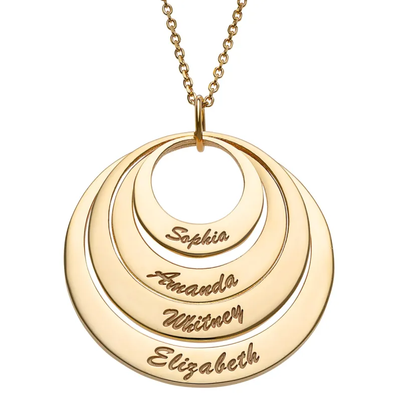 14K Gold over Sterling Nesting Circles with Names Necklace - 4 Discs sold by Limoges Jewelry