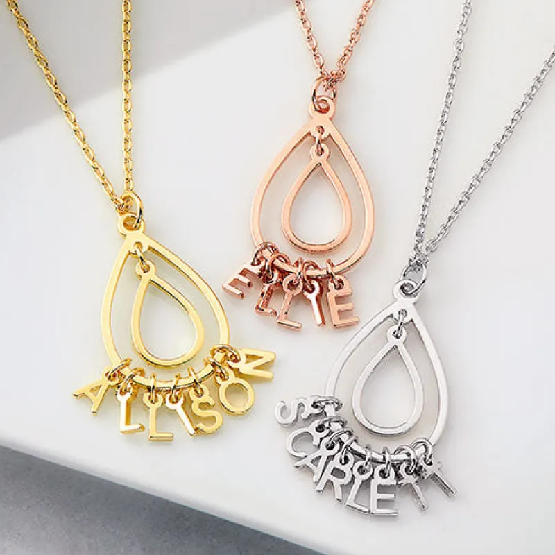 Sterling Silver Double Teardrop Dainty Name Pendant Necklace sold by Limoges Jewelry