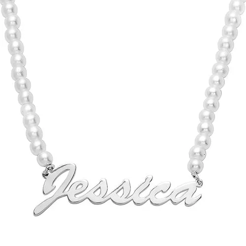 Hollywood Script Name Glass Pearl Necklace sold by Limoges Jewelry