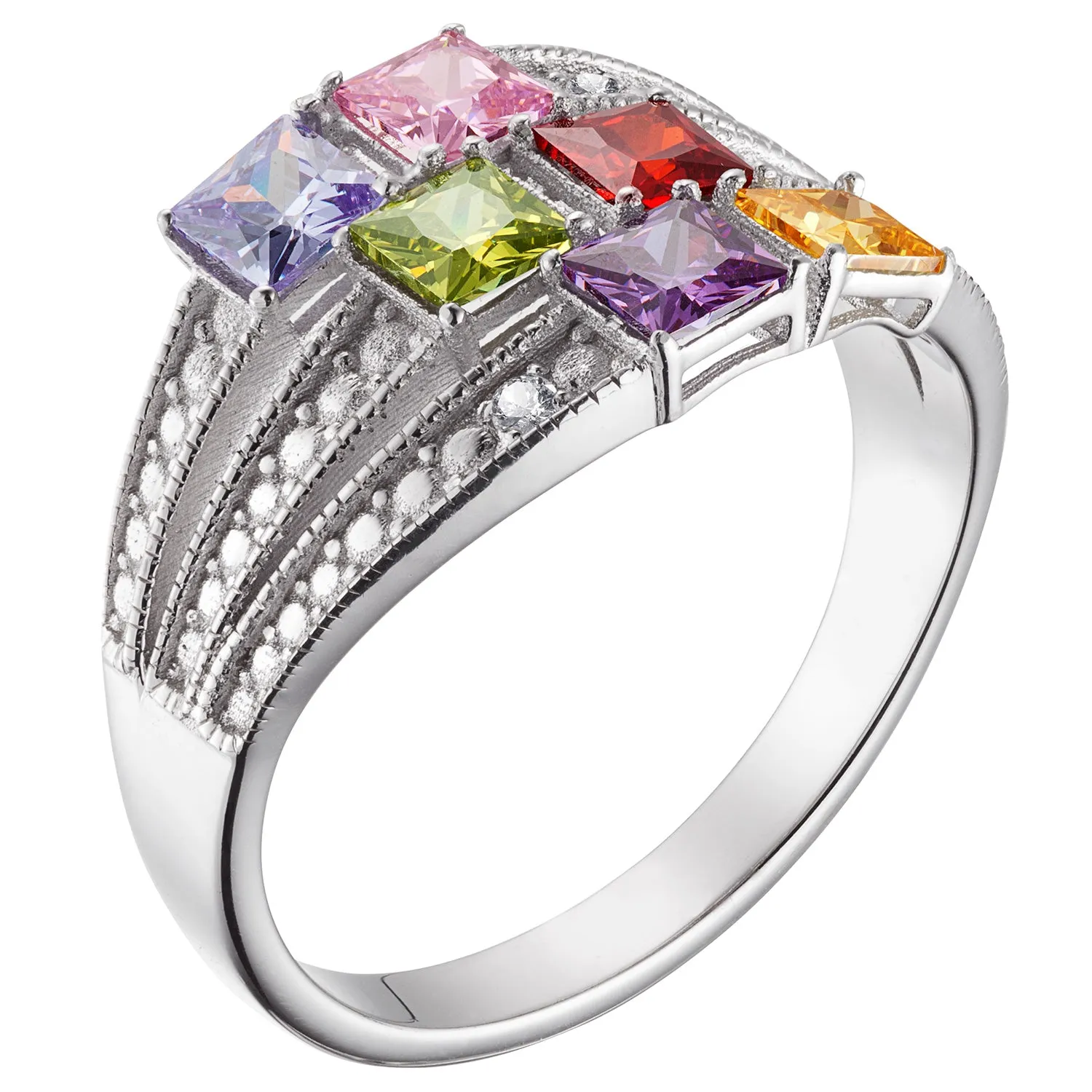 Sterling Silver Square Family Birthstone Ring with Diamond Accent sold by Limoges Jewelry product image thumbnail 3